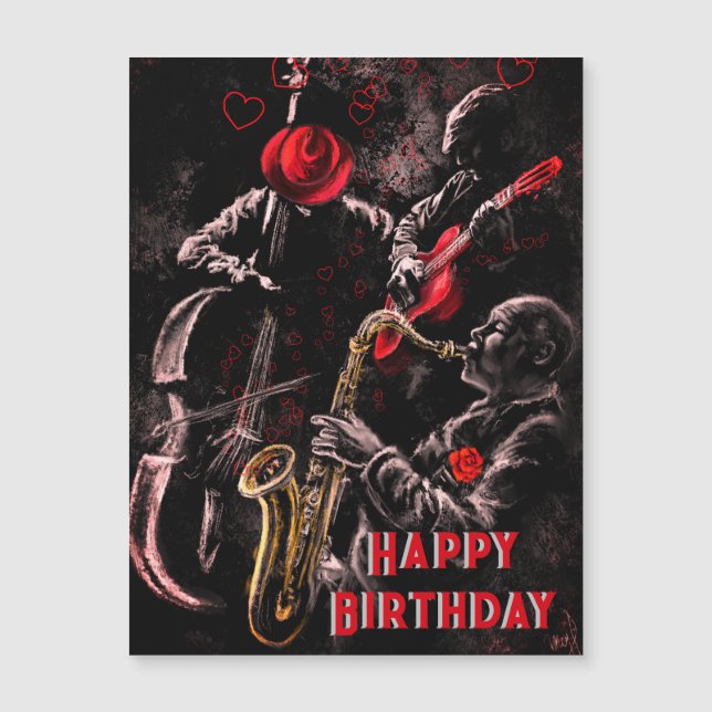 Carte d'anniversaire avec groupe de musique jazz (Devant)