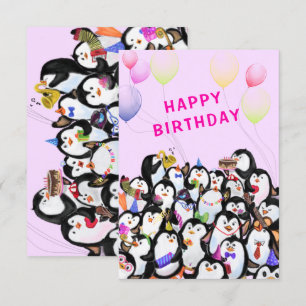 Carte d'anniversaire avec Happy Penguin Party