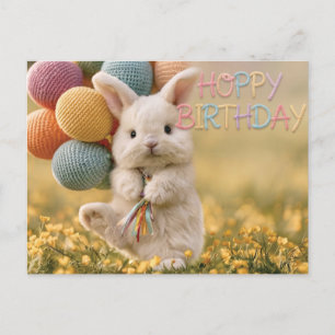 Carte d'anniversaire avec lapin mignon et ballons