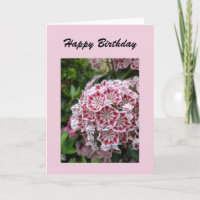 Carte d'anniversaire avec laurier de montagne rose