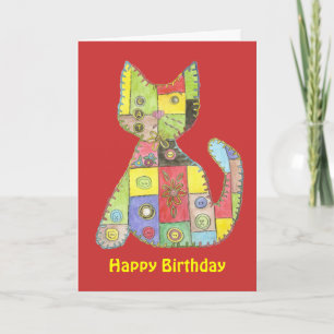Carte d'anniversaire avec le chat de patchwork