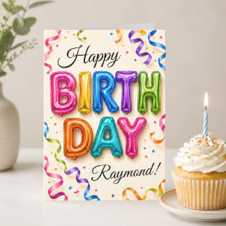 Carte d'anniversaire avec lettres en ballons perso