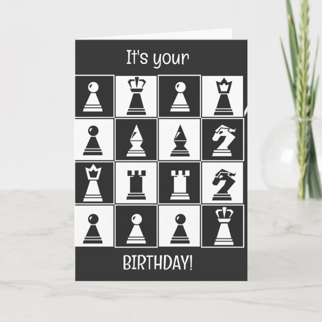 Carte d'anniversaire avec motif d'échecs (Devant)