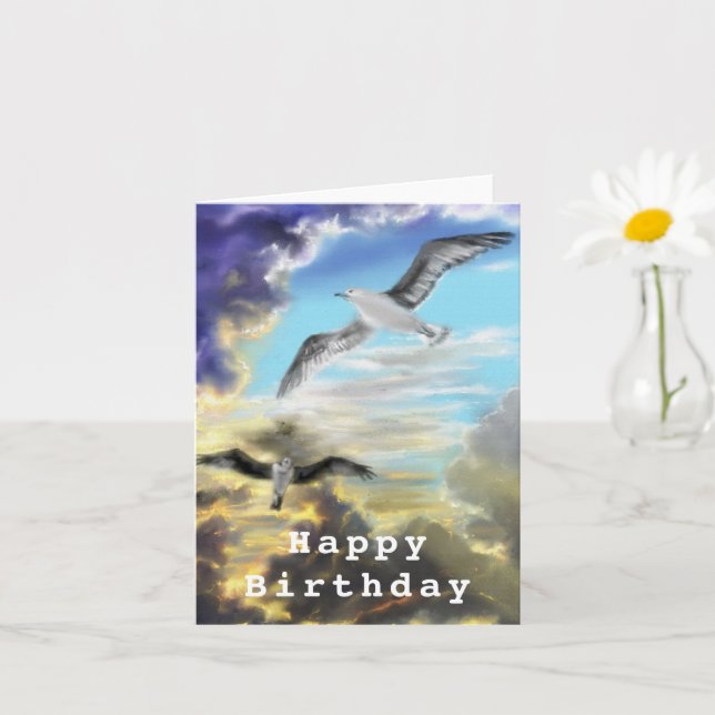 Carte d'anniversaire avec oiseaux volants (Petite plante)