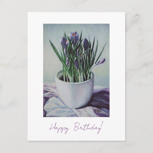 Carte d'anniversaire avec peinture de fleurs viole (Devant)