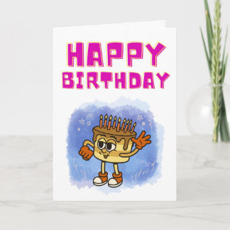 Carte d'anniversaire avec personnage de gâteau en