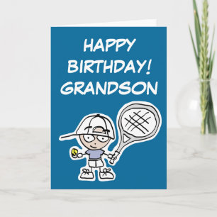 Carte d'anniversaire avec petit garçon de tennis