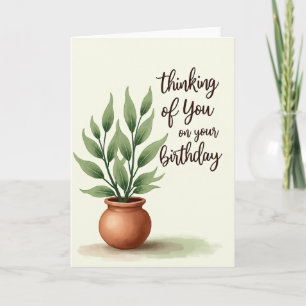 Carte d'anniversaire avec plante en pot sereine