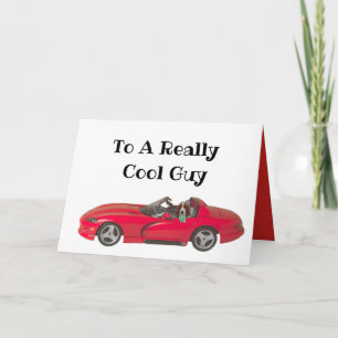 Carte d'anniversaire avec Red Sports Car & Basset 