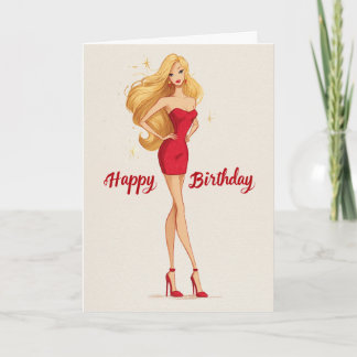 Carte d'anniversaire avec robe mini rouge glamour