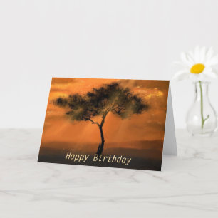Carte d'anniversaire avec Sunset Tree Sunbeams