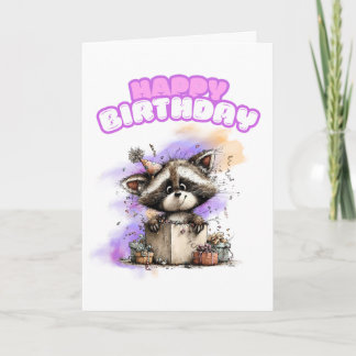 Carte d'anniversaire avec un adorable raton laveur