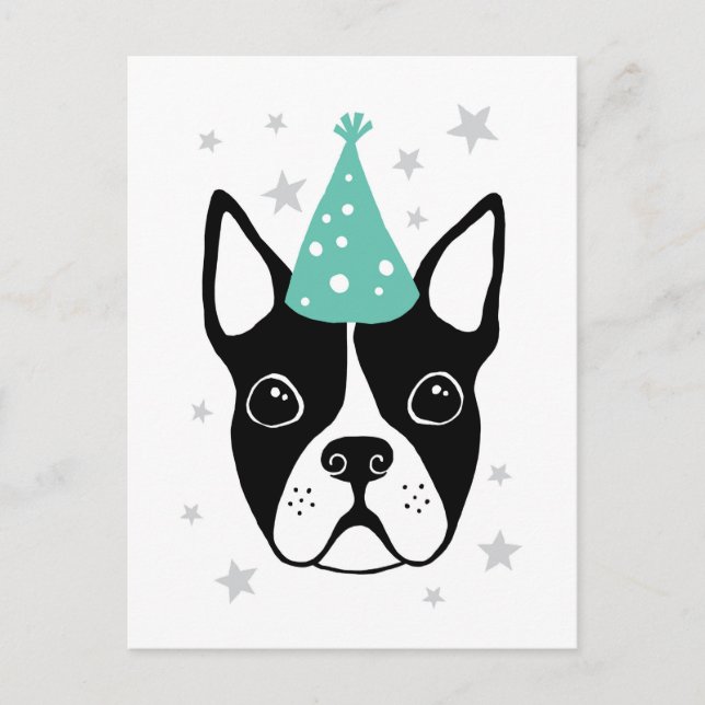 Carte d'anniversaire avec un Boston terrier avec c (Devant)