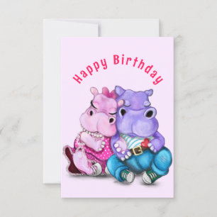 Carte d'anniversaire avec un couple d'hippo Amour 