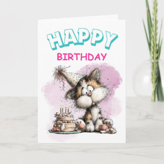 Carte d'anniversaire avec un mignon chat de dessin