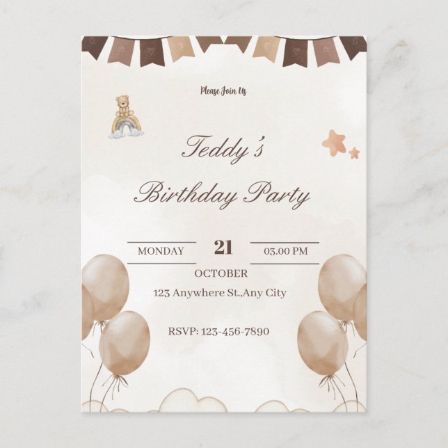 Carte d'anniversaire avec un ours en peluche  (Devant)