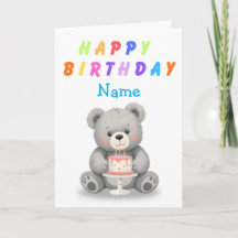 Carte d'anniversaire avec un ours en peluche tenan