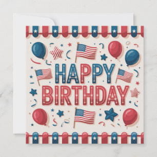 Carte d'anniversaire avec un thème patriotique amé