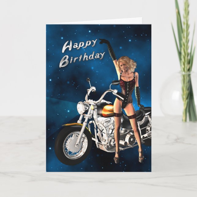 Carte d'anniversaire avec une motocyclette (Devant)