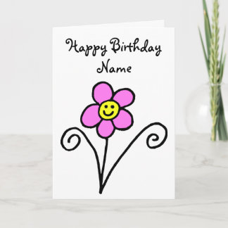 Carte d'anniversaire avec visage souriant de fleur