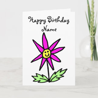 Carte d'anniversaire avec visage souriant de fleur