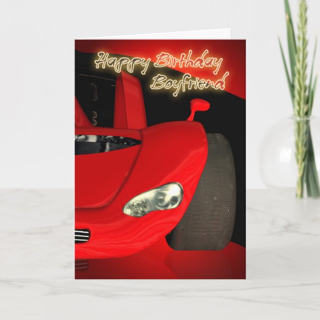 Carte d'anniversaire avec voiture de sport rouge (Devant)