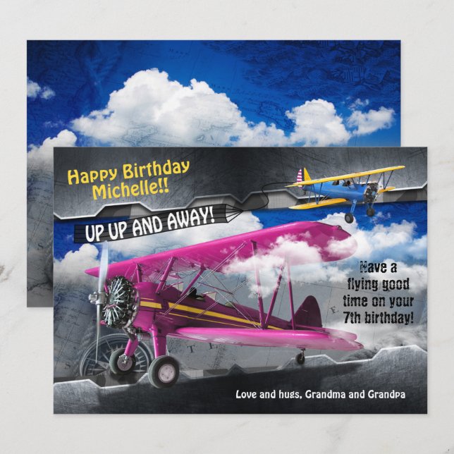 Carte d'anniversaire Aviator Plane (Devant / Derrière)