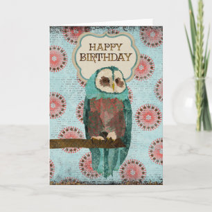 Carte d'anniversaire Azure & Blush Owl