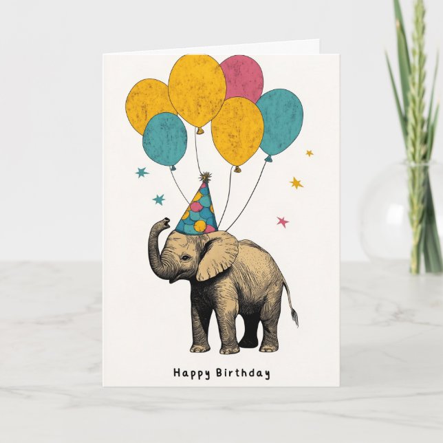 Carte d'anniversaire bébé éléphant avec "Joyeux an (Devant)