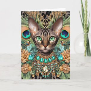Carte d'anniversaire Bengal Tiger Chat Peacock Plu