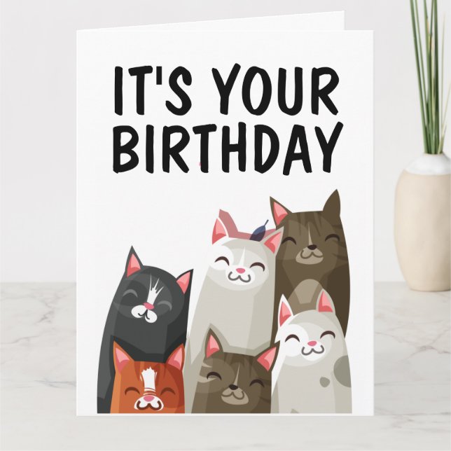 CARTE D'ANNIVERSAIRE BIEN AMOUREUX DES CHATS (Devant)