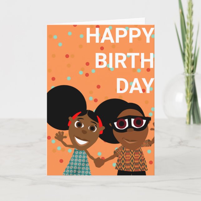 Carte d'anniversaire Bino and Fino Orange Confetti (Devant)