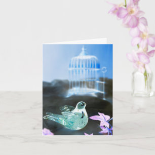 Carte d'anniversaire BIRD & BIRD CAGE avec bleu rê
