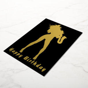 Carte d'anniversaire Black Gold Foil avec Saxo Mus