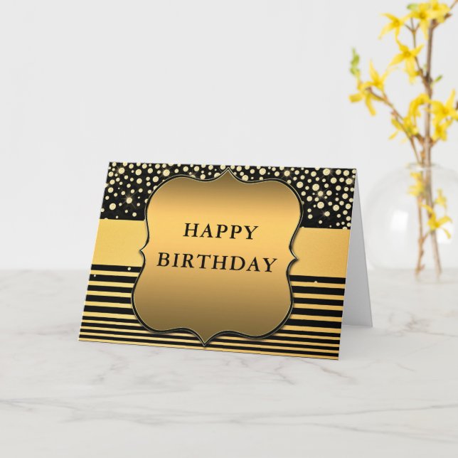 Carte d'anniversaire Black Gold Parties scintillan (Fleur jaune)
