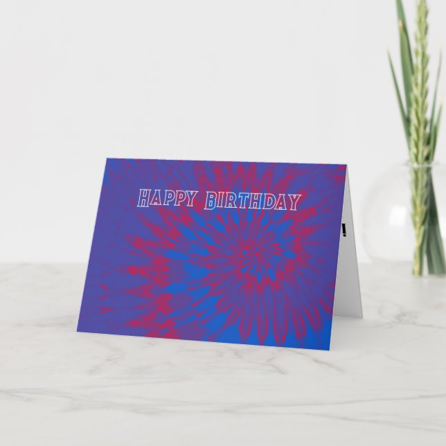 Carte d'anniversaire Bleu et Rouge teint Joyeux (Devant)