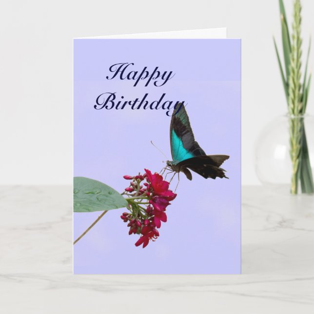 Carte d'anniversaire bleue de papillon de machaon (Devant)