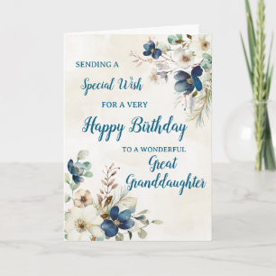 Carte d'anniversaire Blue Floral Great Grandgirl