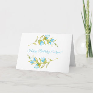 Carte d'anniversaire Blue Rosebud Stems Watercolor