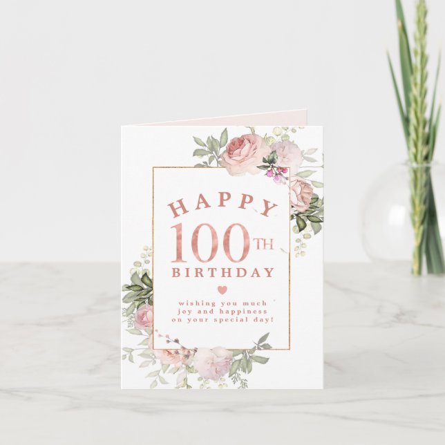 Carte d'anniversaire Blush Rose Floral Gold 100e (Devant)
