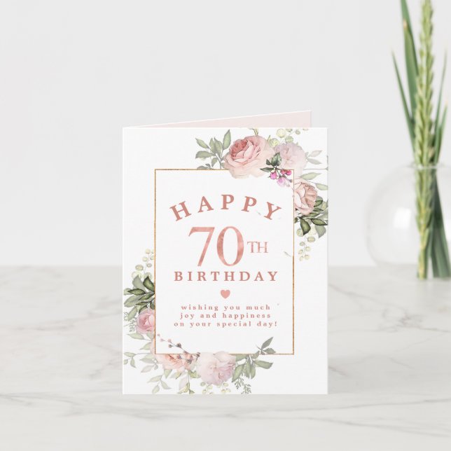 Carte d'anniversaire Blush Rose Floral Gold 70e (Devant)