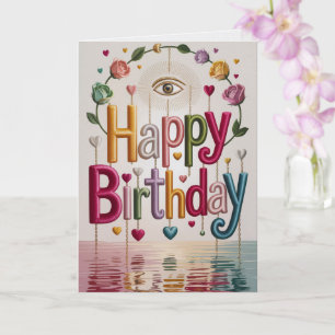Carte d'anniversaire bohème colorée avec une ambia