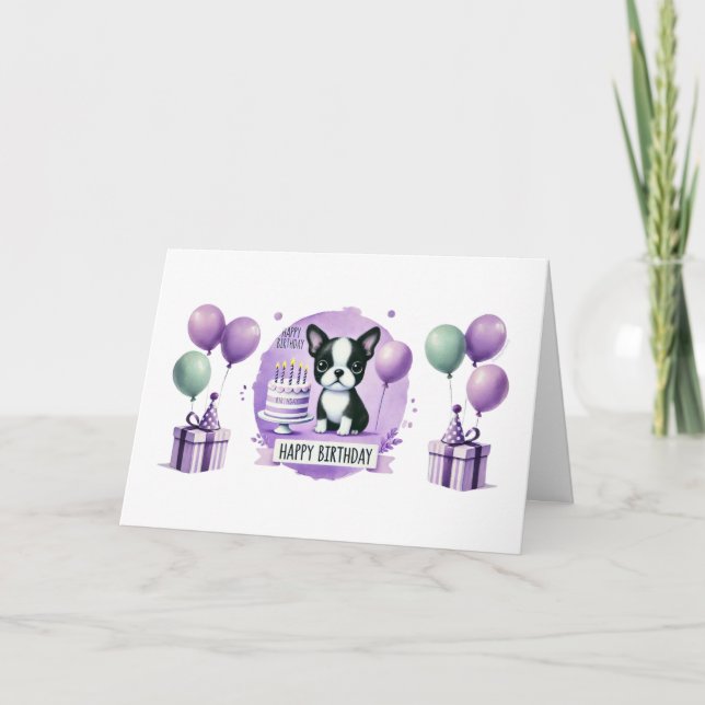 Carte d'anniversaire Boston Terrier - aquarelle (Devant)