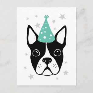 carte d'anniversaire Boston terrier avec chapeau d