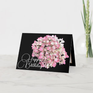Carte d'anniversaire botanique Hortensia rose et b