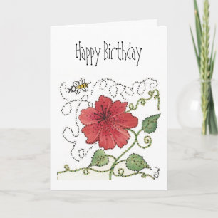 Carte d'anniversaire, Bumble Bee et Red Hibiscus