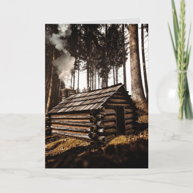 CARTE D'ANNIVERSAIRE CABANE AU BOIS, DRÔLE (Devant)