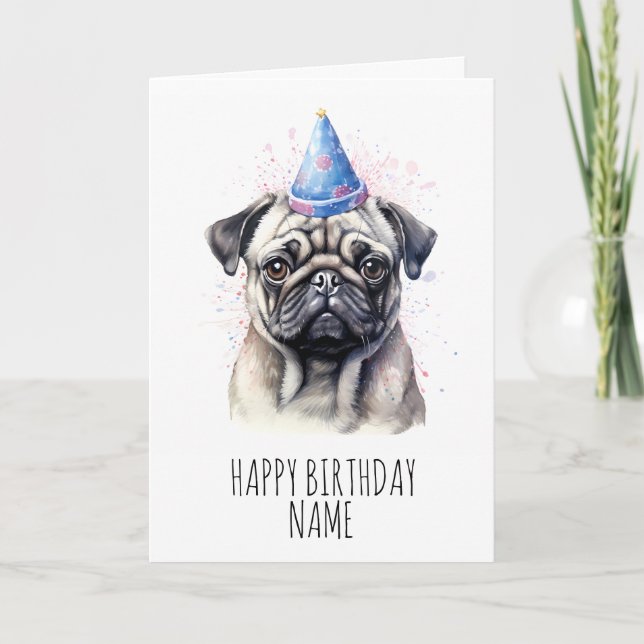 Carte d'anniversaire Carlin aquarelle (Devant)