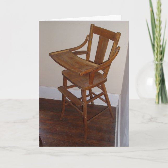 Carte d'anniversaire "Chaise haute en bois antique (Devant)