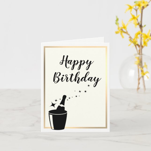 Carte d'anniversaire Champagne & Gold (Fleur jaune)